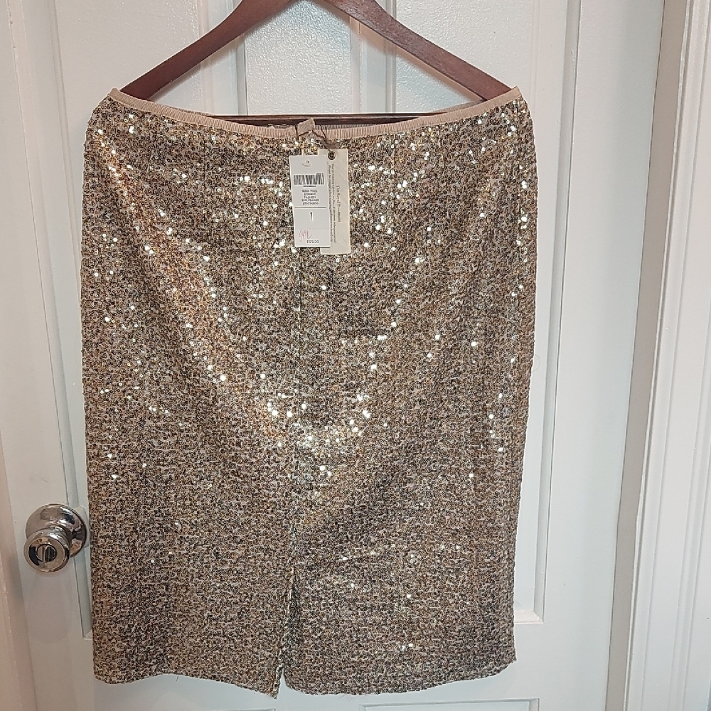 Chico's Glittering Gold Sequin Pencil Skirt - Picture 2 of 8